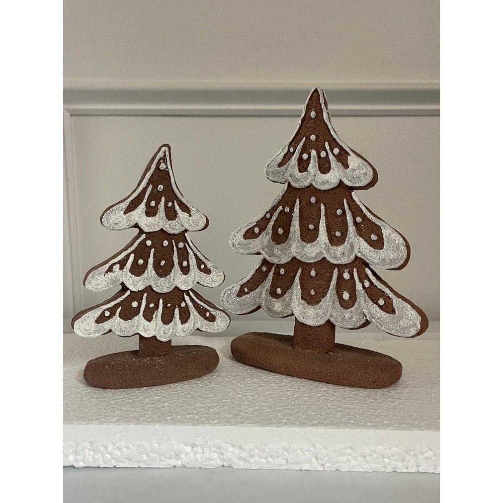 Village Gingerbread Christmas Tree Tabletop Decor 2pc for Sugar Spice Village